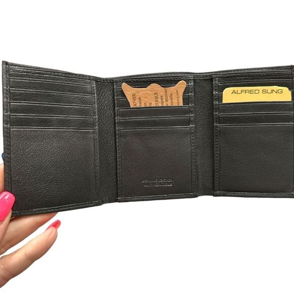 ALFRED SUNG Genuine Leather MENS Tri Fold Wallet Black NEW - Picture 1 of 4